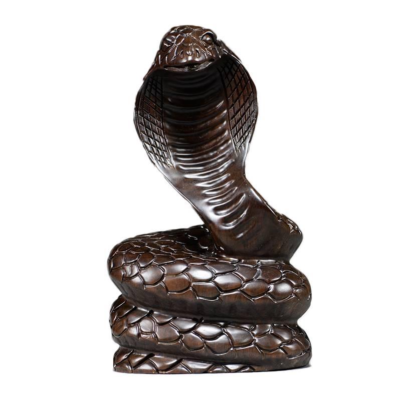 ヘビ 置物 木製 木彫り 彫刻 黒 コブラ 装飾品 インテリア オフィス 工芸 風水 巳 干支 卓上 オブジェ レトロ リビング 十二支｜フロントップ店