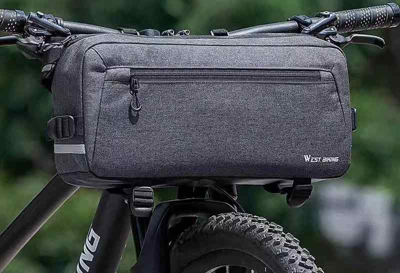 フロントバック 自転車 マウンテンバイク ハンドル ショルダー 鞄 収納 アクセサリー 3点固定 大容量 取出しやすい リフレクター サイクリング 旅行 カジュアル 英字ロゴ グレー