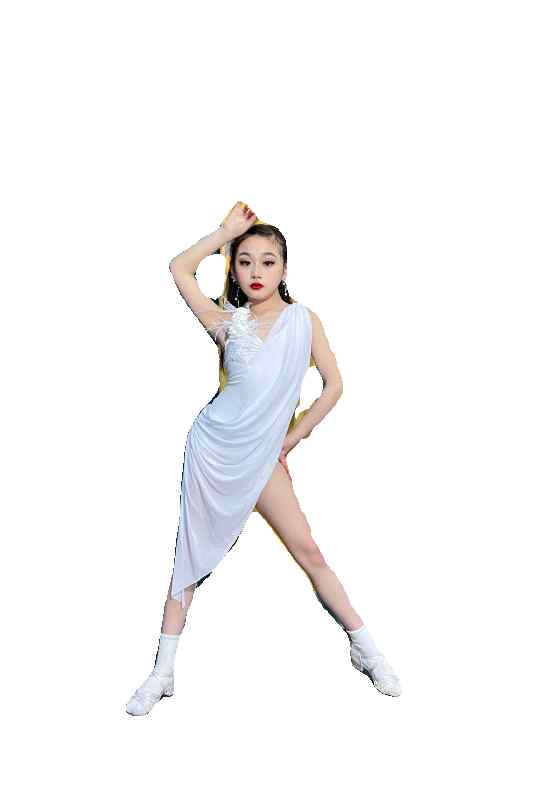 ラテン ダンス 衣装 子供 女の子 パフォーマンス スカート 練習着 ステージ キッズ ウエア 薄手 花 羽 華やか かわいい 無地 白 4,872円