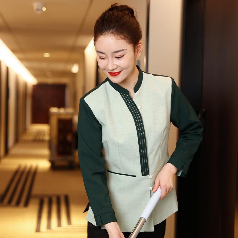 清掃 ユニフォーム 女性 長袖 半袖 男性 上下セット ズボン ホテル 客室 レストラン おしゃれ 制服 作業着 ハウスキーパー シンプル バイカラー 夏 大きいサイズ スタンドカラー
