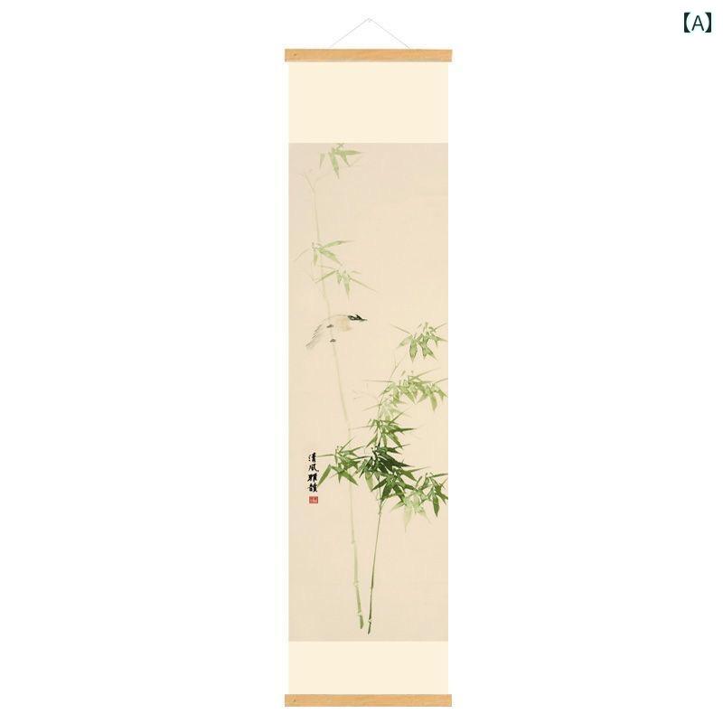 掛け軸 床の間 竹 装飾 チャイナ風 玄関 リビング 絵画 垂直 吊り下げ 鳥 漢字 おしゃれ キャンバス レイアウト インク 長方形 巻物