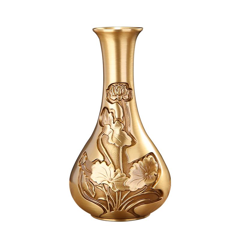 花瓶 ゴールド 銅 装飾 リビング 工芸品 玄関 オフィス 卓上 チャイナ風 家具 仏教 インテリア アンティーク調 真鍮 花 魚 シンプル 細い