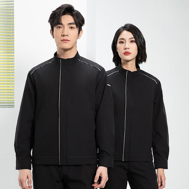 作業服 上下セット 大人 レディース メンズ 大きいサイズ スリムフィット トップス スタンドカラー 面ファスナー ポケット ロングパンツ 春秋 防水 紺 黒