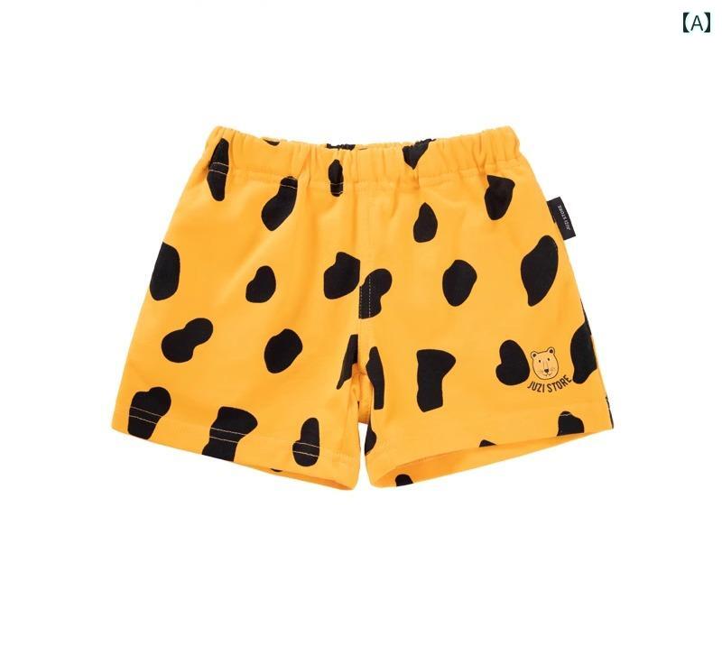 ショートパンツ キッズ 女の子 夏 男の子 ベビー 綿 ウエストゴム ポケット ゆったり カジュアル かわいい ビーチ お出かけ 通園 ヒョウ柄 黄色 赤