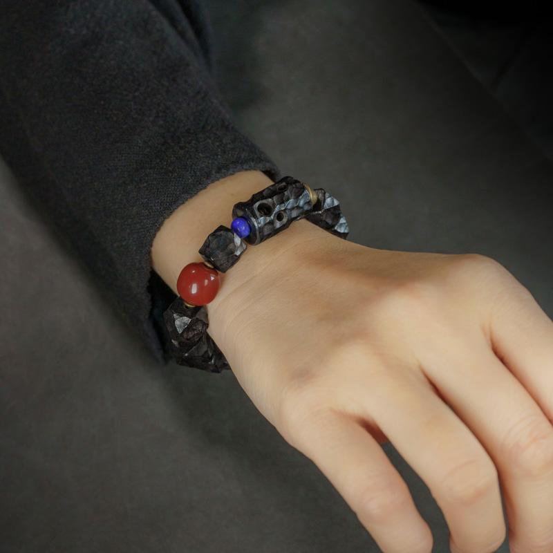 ブレスレット メンズ レディース レトロ エスニック 民族風 黒檀木 大きめ 小物 アクセサリー カップル ペア ビーズ 赤 緑 おしゃれ