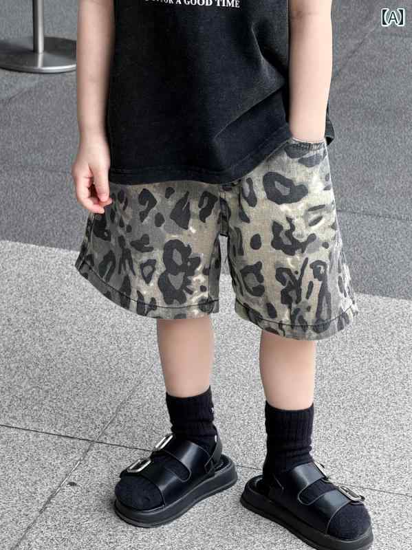 ヒョウ柄 ハーフパンツ キッズ 男の子 春夏 ウエストゴム ポケット ゆったり 涼しい レトロ カジュアル かっこいい ストリート お出かけ
