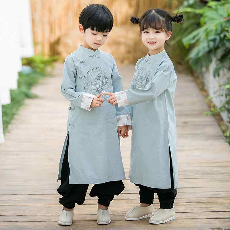 中国 漢服 男 女 子供 キッズ パフォーマンス 衣装 赤ちゃん 唐 ミッド レングス ロング ガウン コットン 80ｃｍ100ｃｍ 130ｃｍ ブルー ピンク