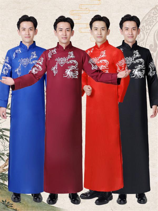 中国 漢服 男 チャンパオ ロング メンズ ガウン キッズ ローブ ファッション 大きいサイズ 唐 コーラス パフォーマンス 衣装 夏 秋 ポリエステル 120ｃｍ 150ｃｍ 190ｃｍ