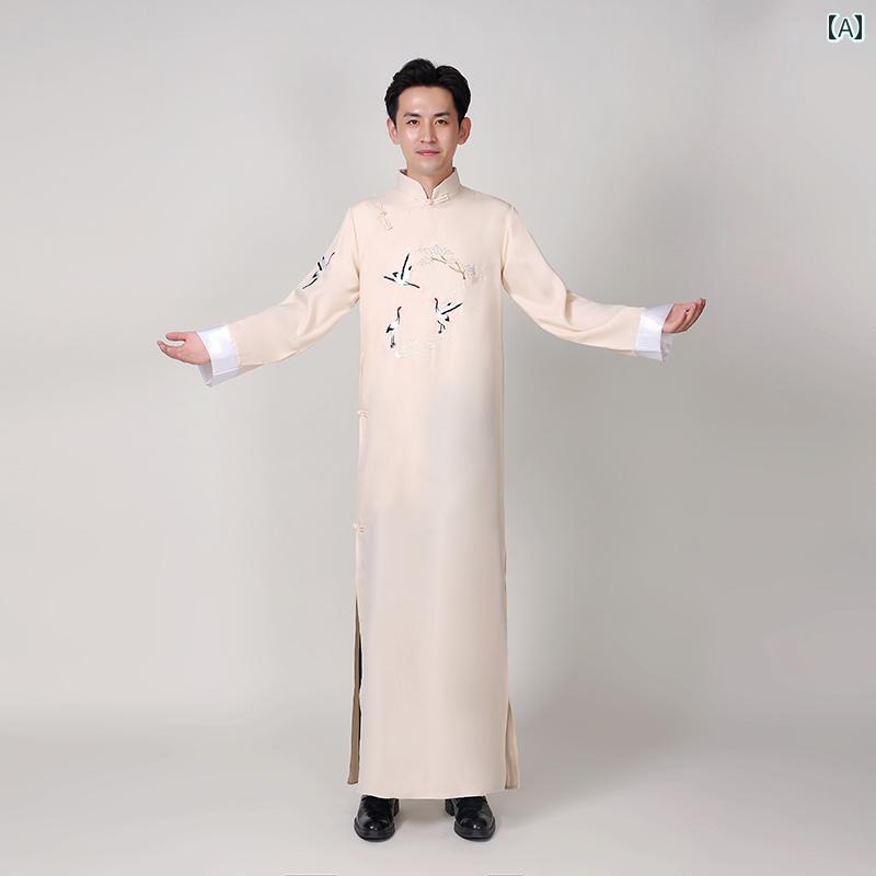 中国 漢服 男 チャンパオ ロング ガウン メンズ コミック 衣装 鶴 バンブー 不死鳥 刺繍 ローブ レトロ 唐 パフォーマンス 160ｃｍ 175ｃｍ 190ｃｍ 赤 青 黒