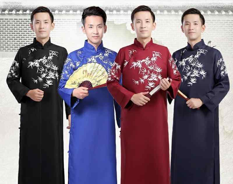 中国 漢服 男 チャンパオ ロング ガウン メンズ 新 成人 マンダリン レトロ スタイル パフォーマンス 秋 パーティー 160ｃｍ 175ｃｍ 190ｃｍ 黒 青 赤