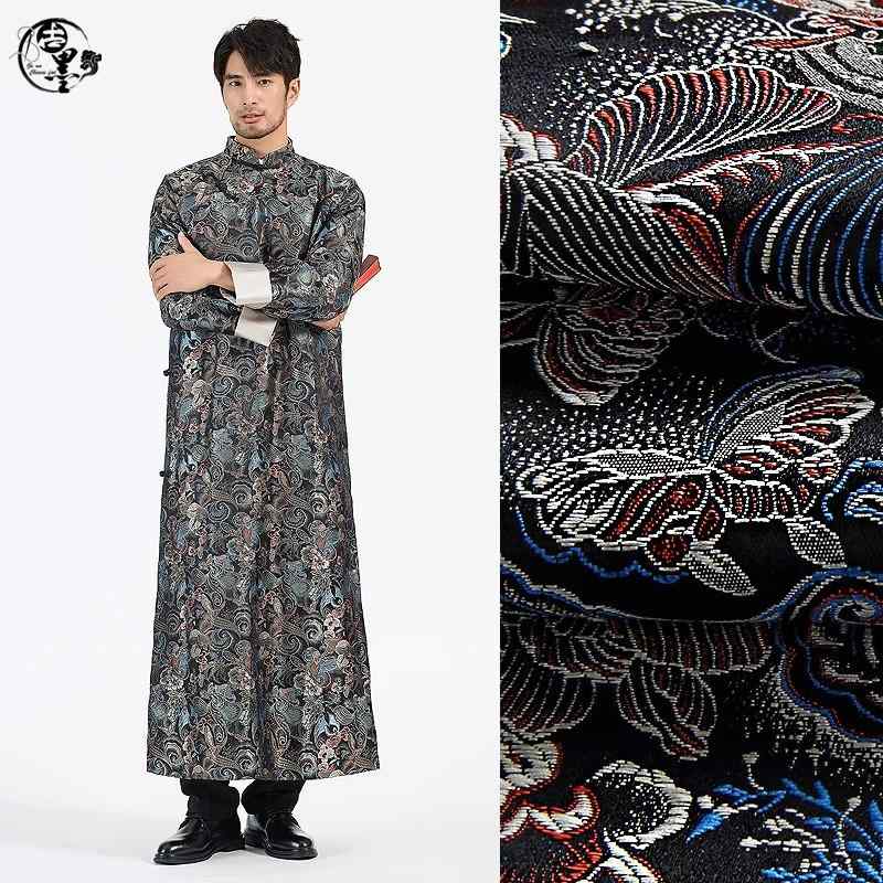 中国 漢服 男 チャンパオ ロング ガウン メンズ レトロ 蝶 愛 フラワー 模様 プリント ジャガード マンダリン 秋 ラペル 唐 パフォーマンス S M 2XL