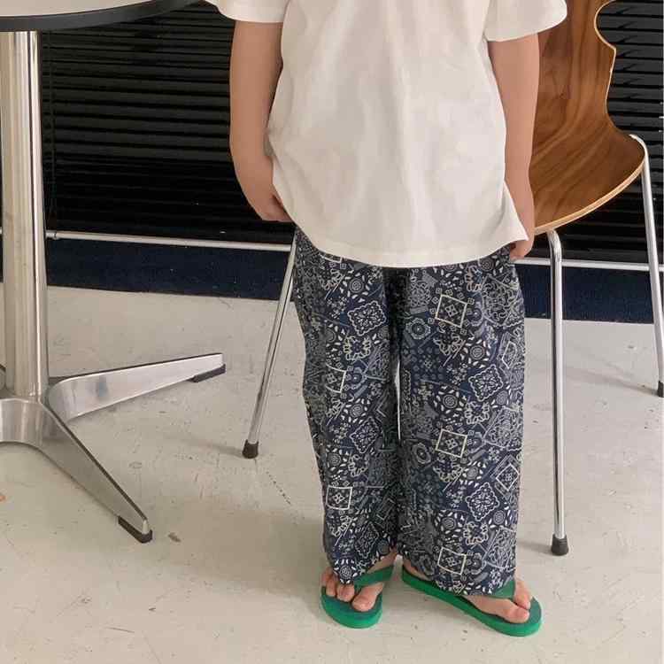 キッズ パンツ 夏 ベビー 男の子 女の子 綿 ロング丈 ウエストゴム 涼しい ゆったり 虫よけ エスニック風 カジュアル おしゃれ 幾何学模様 プリント