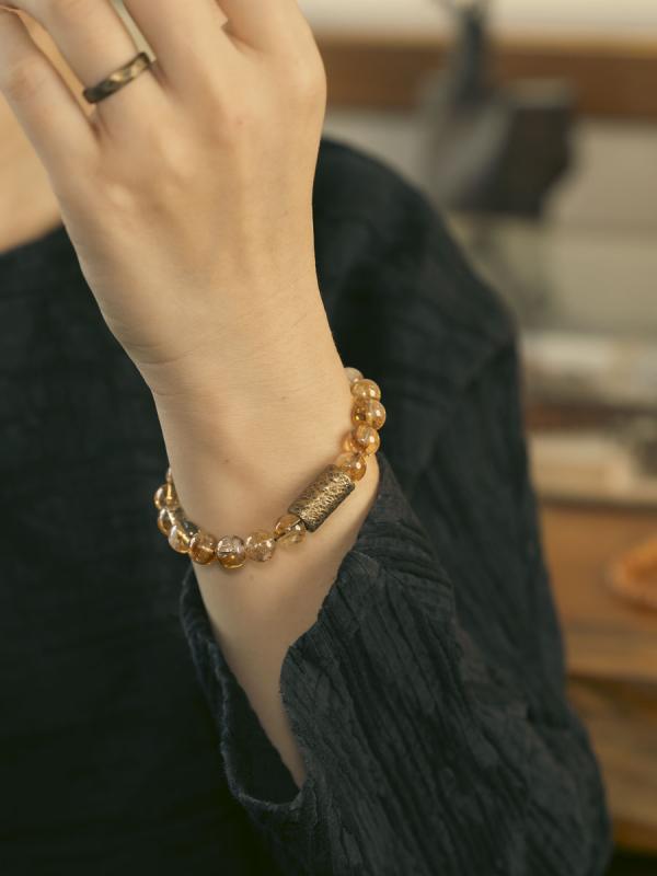 ブレスレット メンズ レディース 大人 カップル ペア アクセサリー レトロ 黄水晶 シングルサークル 普段使い 外出用 おしゃれ シンプル
