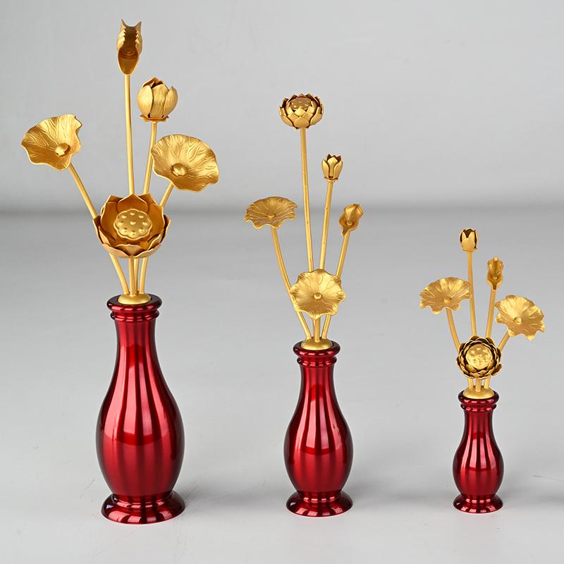 花器 お盆 仏壇 アルミニウム フラワーベース 盆花 お供え 装飾 仏具用品 神具 インテリア シンプル レトロ おしゃれ 紫 オレンジ 赤