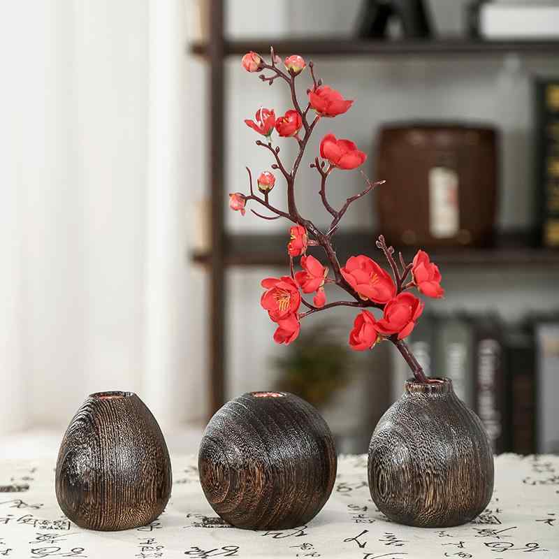 花瓶 花器 無垢材 木製 チャイナ風 レトロ フラワーベース モダン 装飾品 インテリア 雑貨 おしゃれ 卓上 リビング ベッドルーム 玄関 ラウンド 水滴型 ひょうたん