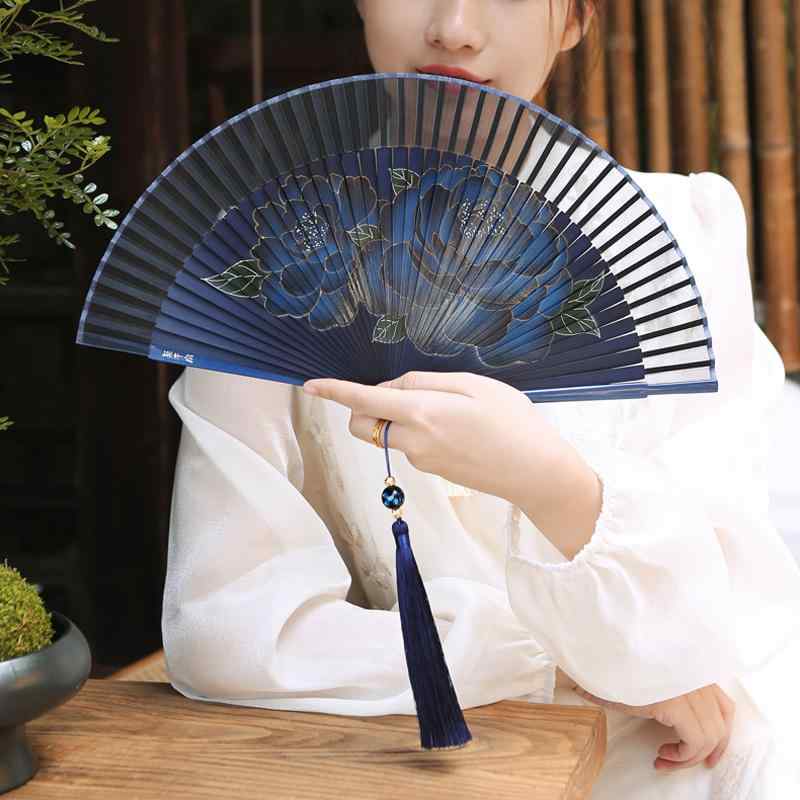 扇子 レディース 春夏 チャイナ風 竹製 小物 雑貨 上品 普段使い 浴衣 着物 ポータブル 衣装 小道具 レトロ モダン タッセル ギフト 花 青 ピンク 緑｜フロントップ店
