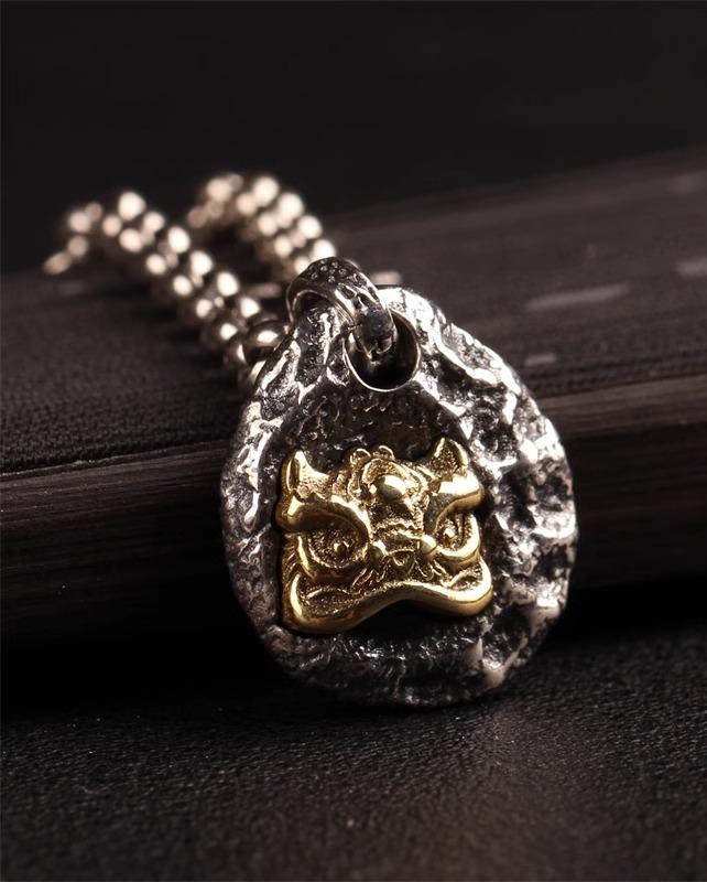 ネックレス ペンダントトップ 小ぶり スターリングシルバー レトロ ストーン ライオン おしゃれ メンズ レディース ゴールド アクセサリー チェーン