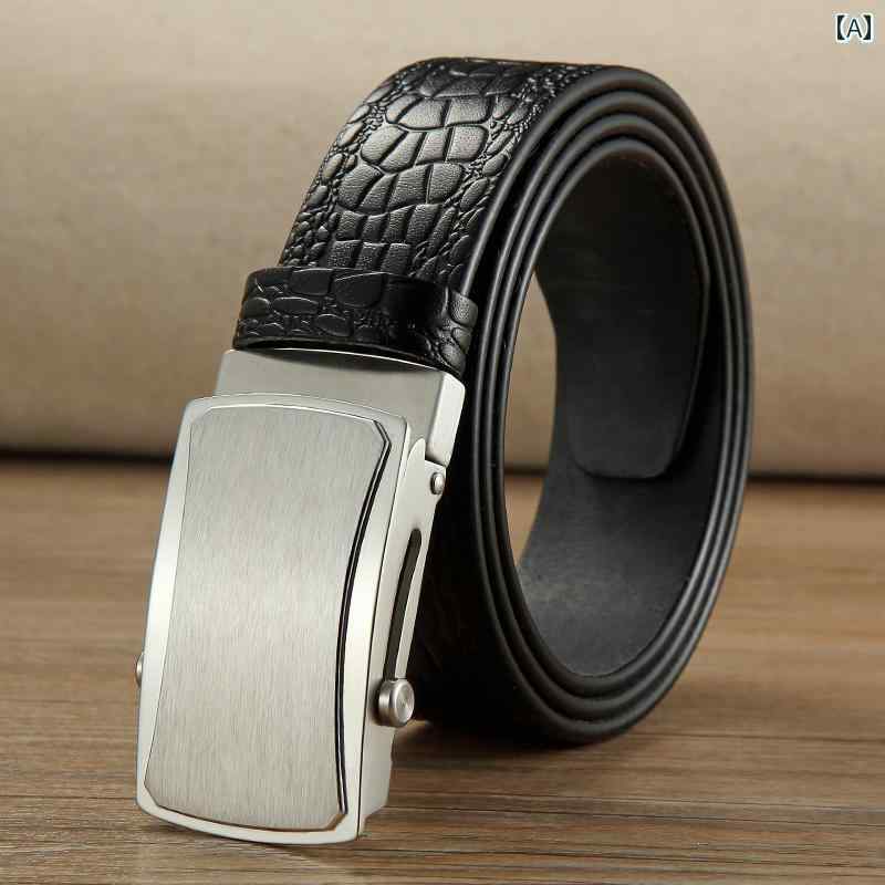 穴なし ベルト メンズ 大人 ビジネス オフィス 外出用 ステンレス鋼 牛革 レザー 自動バックル シングルループ 大きいサイズ シンプル おしゃれ 黒 茶
