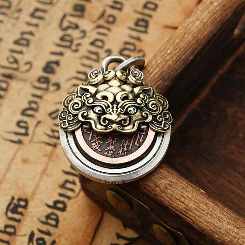 ペンダント トップ モチーフ レトロ エスニック メンズ レディース カップル チェーン シルバー ネックレス アクセサリー プレゼント おしゃれ 唐獅