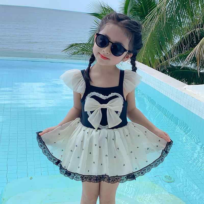 キッズ 水着 女の子 半袖 ワンピース 夏 プリンセス かわいい 白鳥 リボン フリル スカート チュチュ 海水浴 プール 幼稚園 保育園 黒 ピンク
