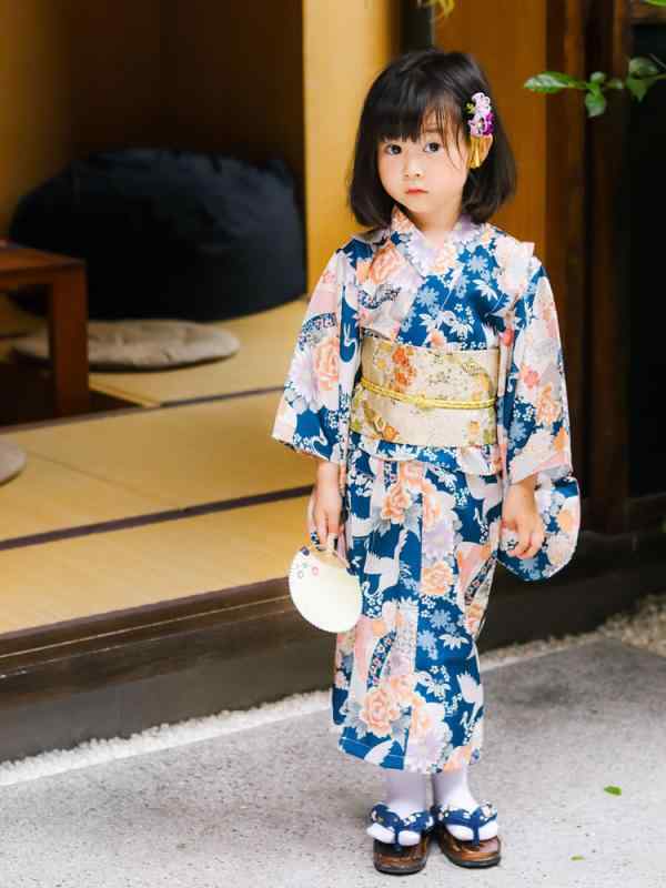 浴衣 小わっぱ 御嬢さん レトロ 愛くるしい お祝い 火工品市民大会 花柄 単品 小道具 活動写真映画化 和装 夏 お召しもの 瀬戸もの風 もの言う花 青 鶴 キッズファッション-和服-キッズ・ベビー・マタニティ
