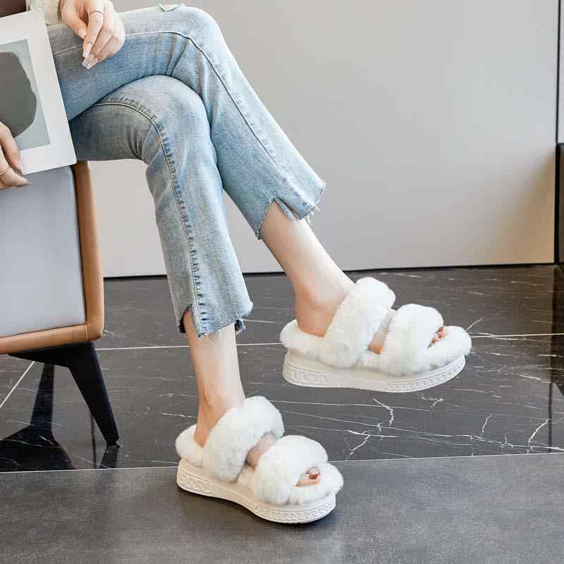 冬 サンダル レディース 厚底 ファー スリッパ ウール 屋外 滑りにくい 暖かい もこもこ フラット かわいい 白 ピンク グレー ショッピング