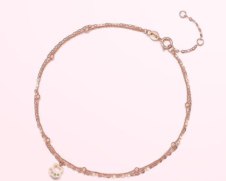 アンクレット レディース かわいい 18 K ゴールド チェーン 長さ 調節 可能 肉球 シンプル 華奢 足首 アクセサリー ギフト｜フロントップ店