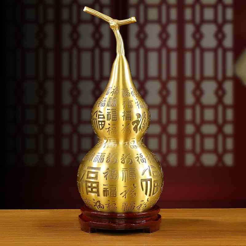 縁起物 置物 真鍮 ひょうたん 装飾 開閉可能 銅 五帝銭 レトロ リビングルーム 台座 福壽 ホーム オフィス オーナメント タッセル - 商品メイン画像