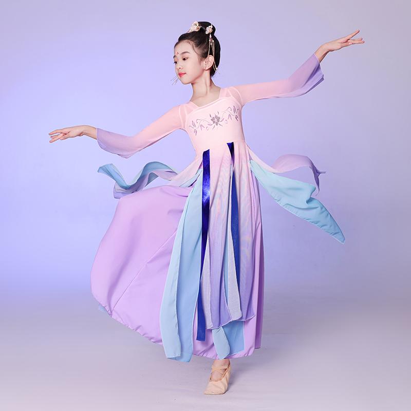 中国 舞踊 衣装 民族 子供 女の子 パフォーマンス 舞台 ダンス イベント 快適 通気性 肌に優しい 華やか 大きいサイズ 上下セット グラデーション