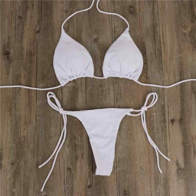 水着 レディース ビキニ セクシー 春夏 ツーピース 小さめ ストラップ セパレート ホルターネック tバック 海水浴 プール バカンス シンプル 無地 赤 青 白