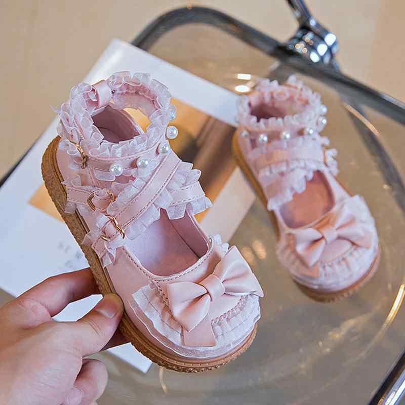ロリータ 靴 女の子 子供 春秋 ラウンドトゥ 滑りにくい 履きやすい 面ファスナー リボン パール クロスバックス 発表会 入学式 かわいい ピンク アイボリー