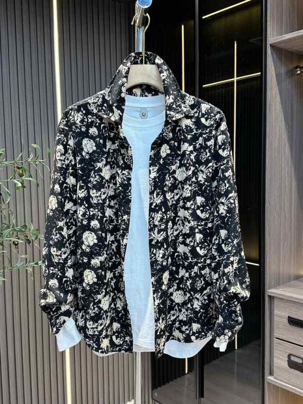 シャツ メンズ 長袖 半袖 花柄 襟 黒 おしゃれ カジュアル 前開き ボタン 総柄 プリント トップス アロハ ワイシャツ 大きいサイズ 薄手 ゆったり ルーズ しわになりにくい スタイリッシュ モダン レトロ ボタニカル 夏 ホワイト