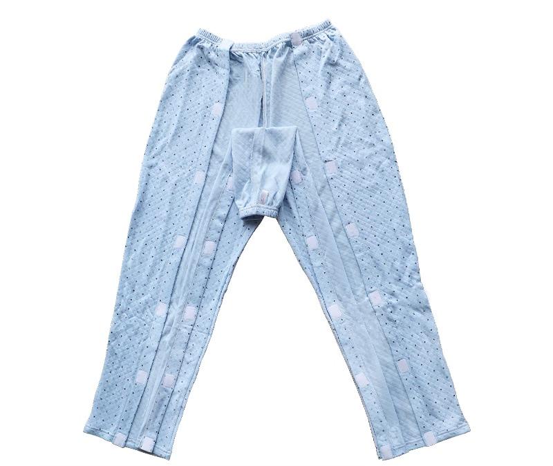 介護 着脱 し やすい 服 患者衣 骨折 ケア ズボン メンズ レディース 入院 麻痺 寝たきり 高齢者 綿 チェック ドット グレー 紫 ピンク 夏 薄手 面ファスナー