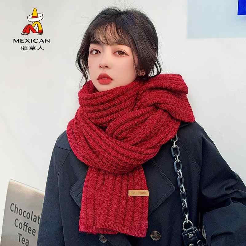 マフラー レディース 暖かい 赤 白 黒 秋冬 春 ニット ウール スカーフ カップル 韓国 普段使い ロング シンプル おしゃれ 柔らかい カジュアル