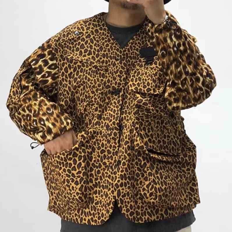 ヒョウ柄 メンズ レディース アウター ジャケット 秋 長袖 ゆったり 襟なし ポケット アウトドア キャンプ カジュアル おしゃれ レオパード 金