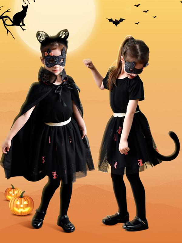 ハロウィン コスプレ 子ども 女の子 衣装 仮装 コスチューム おもしろ かわいい 変装 猫 魔女 マント カチューシャ お面 羽根 なりきり パーティー グッズ イベント ダンス パフォーマンス お遊戯 発表会 演出 舞台 小道具 セット