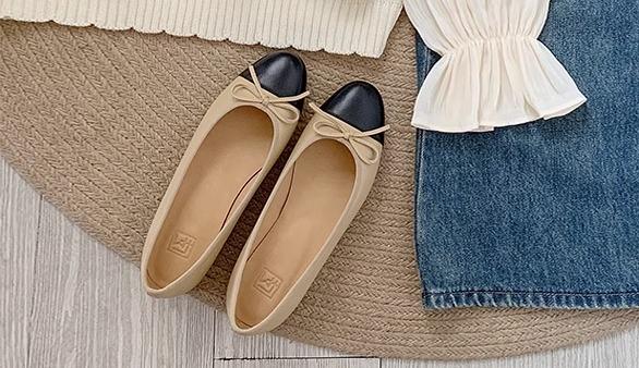 バレエシューズ レディース パンプス ラウンドトゥ 浅口 滑りにくい ロー ミドルヒール 発表会 卒業式 カジュアル おしゃれ リボン スパンコール キラキラ 小さいサイズ アプリコット 黒 青