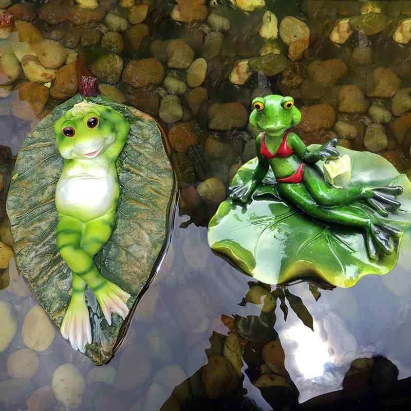 ガーデン オーナメント 雑貨 癒し かわいい 屋外 庭 水槽 池 装飾 オブジェ 置物 水に浮く 動物 カエル オス メス グリーン 樹脂