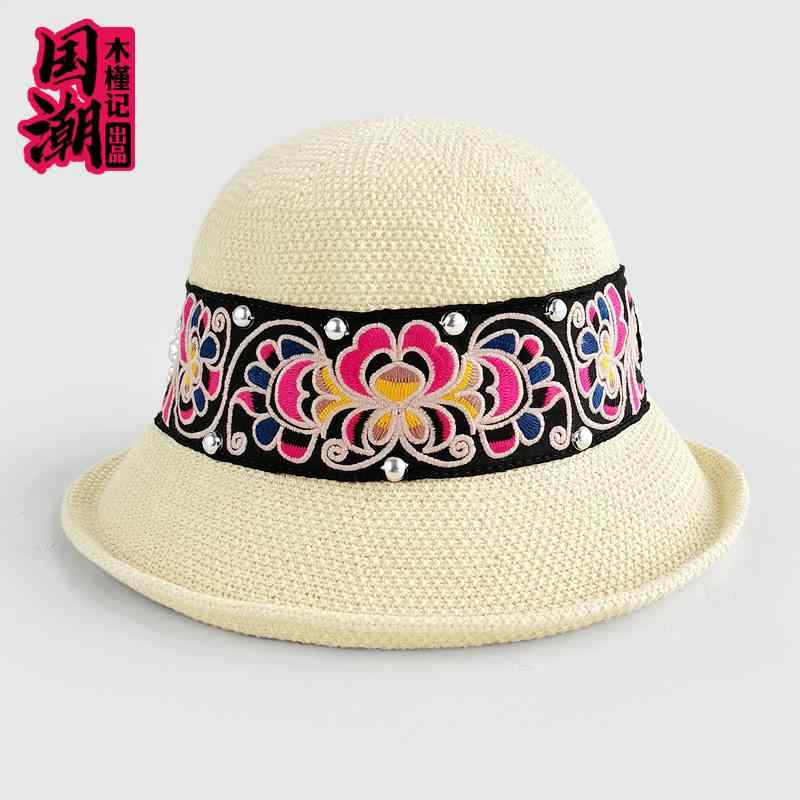 ハット レディース 帽子 おしゃれ 女性 春秋 夏に 用 エスニック 刺繍 花 ロールエッジ ドーム 日焼け防止 多用途 つば広 アウトドア 日よけ