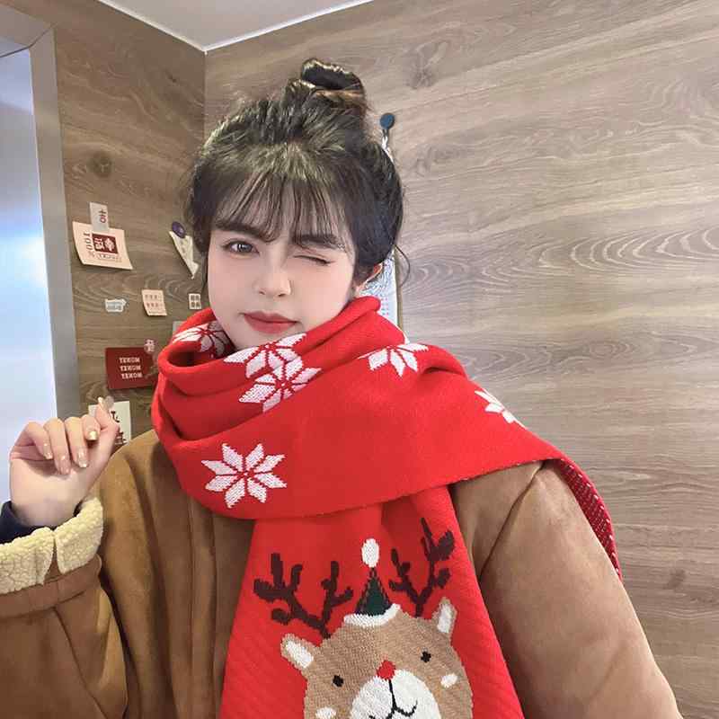 マフラー レディース 冬 クリスマス かわいい ヘラジカ 暖かい 防寒 ニット ウール メンズ カップル ペアルック テーマパーク 韓国 長め ベージュ 赤 緑 雪 柔らかい