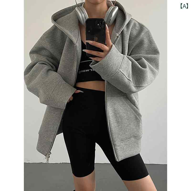 パーカー レディース 秋 カジュアル おしゃれ アメリカン ジッパー フード スウェット 女性用 春 ルーズ