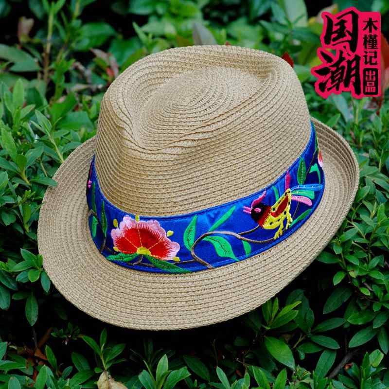 中折れハット レディース おしゃれ 帽子 エスニック 刺繍 花 麦わら 日焼け防止 日よけ 春 ジャズ