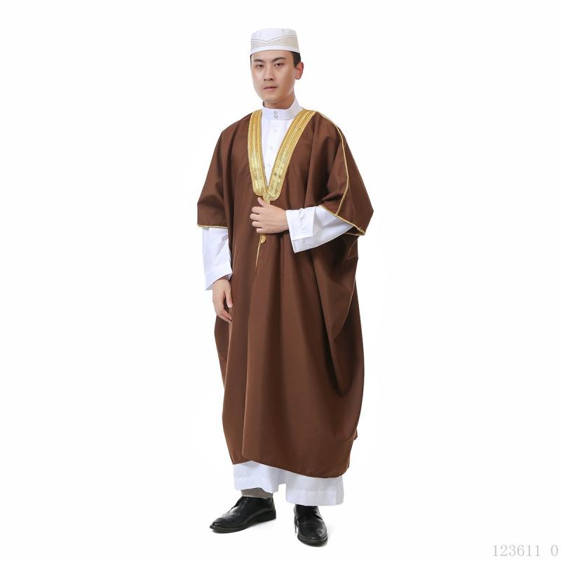 中東 民族 衣装 メンズ 大人 エスニック 服 大きいサイズ ローブ 羽織り マント ビシュト コットン リネン 半袖 刺繍 ロング 東南アジア アラブ サウジアラビア イラク イスラム 教徒 礼拝 卒業式 コスプレ 白 黒 茶色