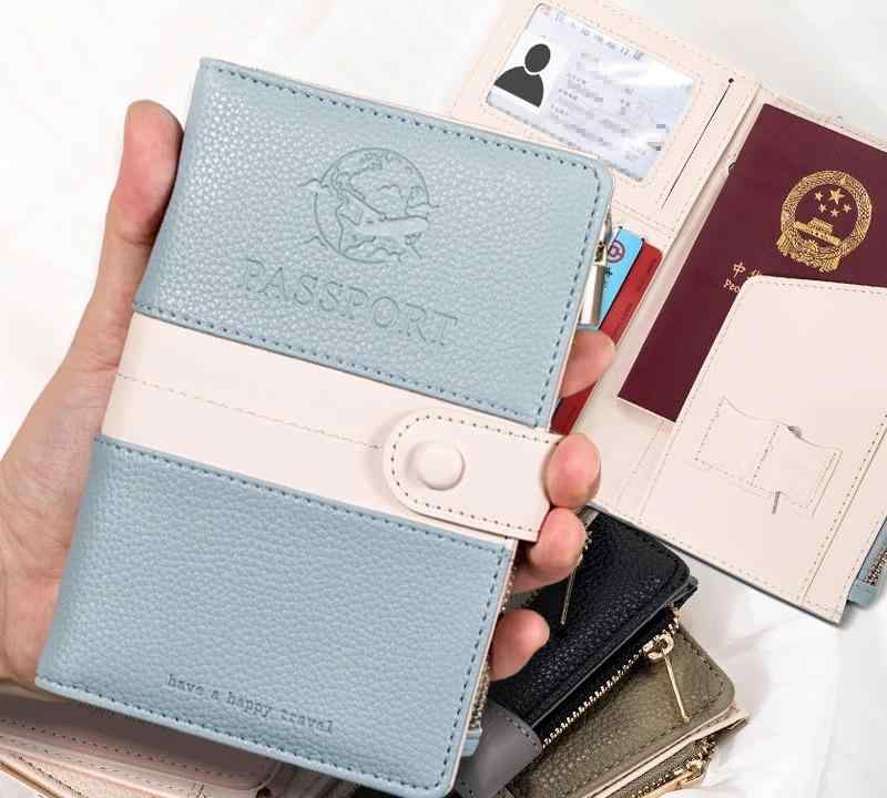 渡航免状押しかぶせる 革 PUなめし革 メンズ レディース 旅する 乗車券保持者 歌留多入れもの 納める ファスナー 今めかしい 英文字記号ロゴタイプ サクラ色 黒 紫