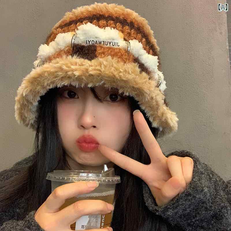 ニット帽 レディース 秋冬 女性 普段使い ストライプ グラデーション つば広 ストレッチ素材 暖かい もこもこ ボリューム ベージュ レッド ブルー