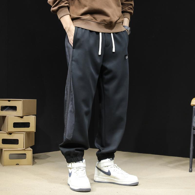 ジョガー パンツ メンズ 男性 紳士 大きいサイズ 春秋 スウェット カジュアル 普段使い ゆったり 裏起毛 ベルベット 黒 茶色 緑 サイドライン ドロスト ポケット