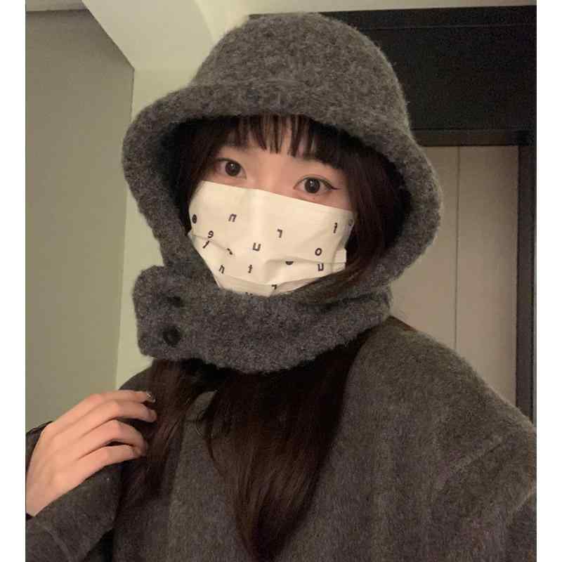 バラクラバ レディース 秋冬 ニット 防寒 厚手 暖かい 耳 カバー ウール 小顔効果 メンズ ゆったり シンプル カジュアル ボタン 普段使い サイクリング グレー 茶
