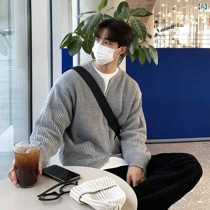 カーディガン メンズ 秋冬 シンプル カジュアル セーター おしゃれ ゆったり 普段使い 長袖 トップス 韓国 ラウンドネック グレー おでかけ ジップアップ 7,119円