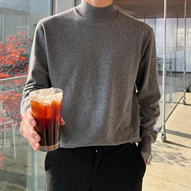 セーター メンズ 秋冬 大人 トップス ゆったり 長袖 韓国 ハイネック レトロ カジュアル おしゃれ シンプル 無地 ビジネス オフィス 普段使い 黒 グレー