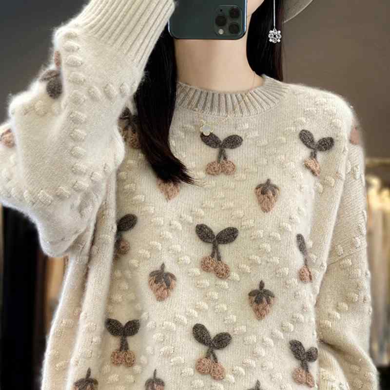 レディース ニット セーター 秋冬 ゆったり スタイリッシュ ウール プルオーバー 暖かい 長袖 ラウンドネック 大きいサイズ 柔らかい ベージュ 茶色 かわいい 普段使い おでかけ